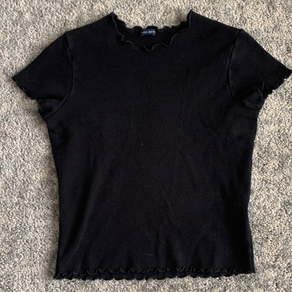 Brandy Melville Black Ruffle Trim Tee